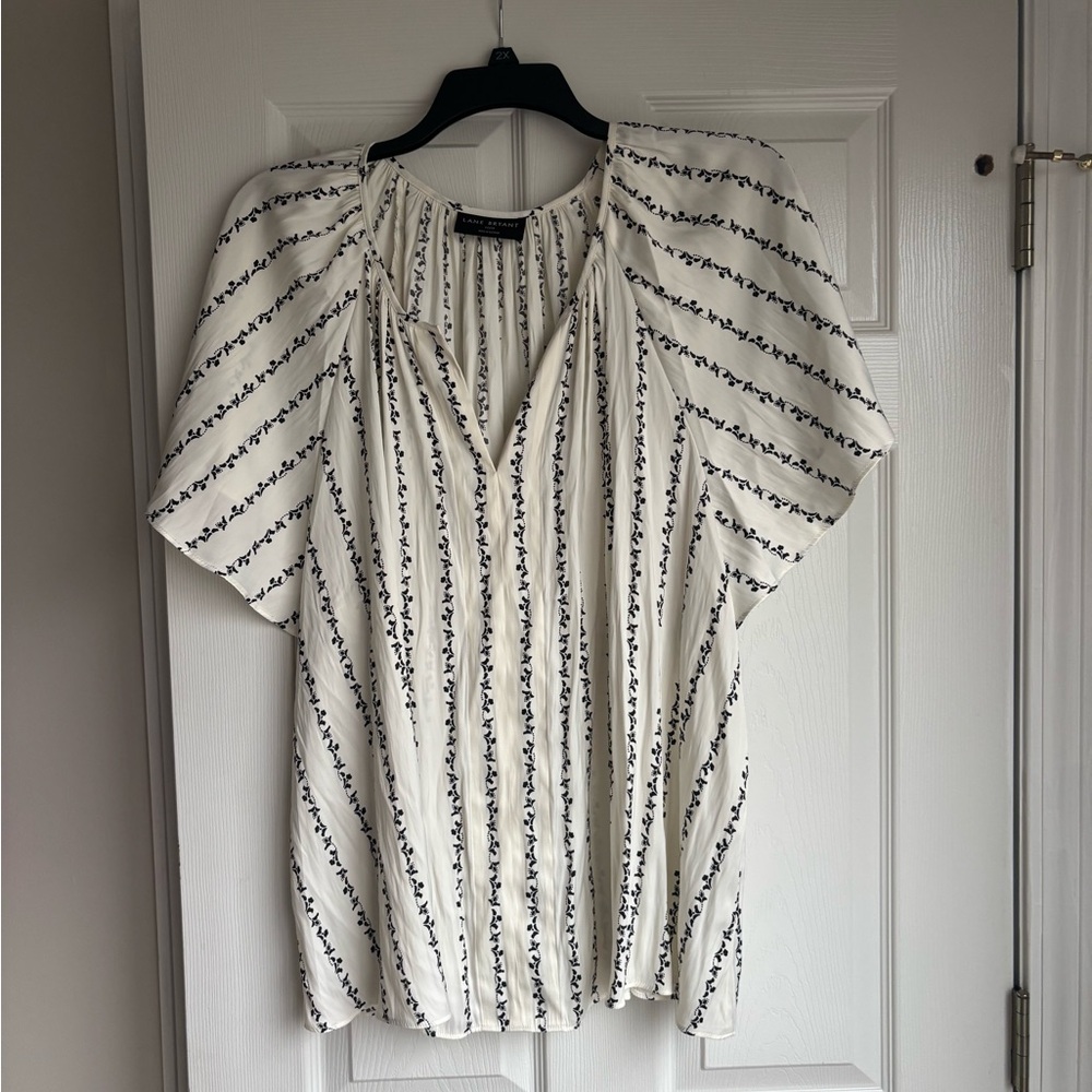 Lane Bryant Cream and Black Patterned Blouse